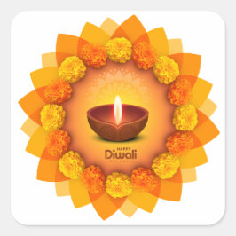 Adesivo Quadrado Tradicional Diwali Diya Marigold Festival de Luz
