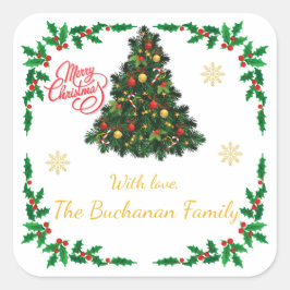 Adesivo Quadrado Traditional Christmas Holly Border Personalised