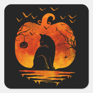 ADESIVO QUADRADO TRAJE DE HALLOWEEN DE GATO ABÓBORA AMANTE DE GATOS