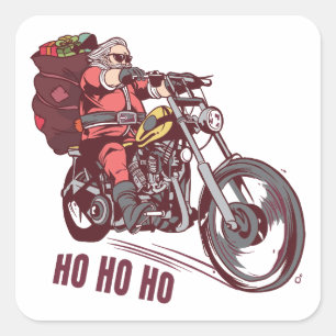 Adesivo Quadrado Traje de Natal de Motociclista do Papai Noel para