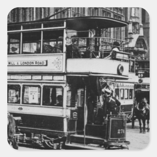 Adesivo Quadrado Trams em Manchester, c.1900 (Frente)