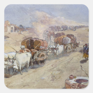 Adesivo Quadrado Transporte do algodão, India, 1862 (w/c sobre o