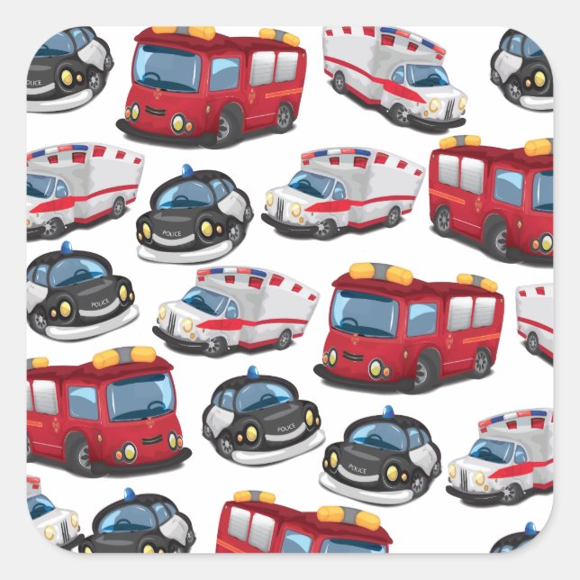 Adesivo Quadrado Transportes policiais, ambulatórios e bombeiros (Frente)