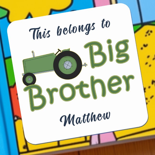 Adesivo Quadrado Trator Verde Big Brother Personalizado (Big Brother Green Tractor Personalized Square Sticker)
