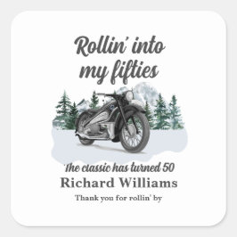 Adesivo Quadrado Travel Classic Motorbike Rolling 50th Birthday