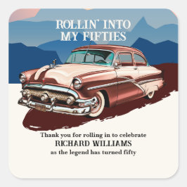 Adesivo Quadrado Travel Retro Classic Car Theme 50th Birthday