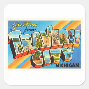 Adesivo Quadrado Traverse City Michigan MI Viagens vintage Souvenir