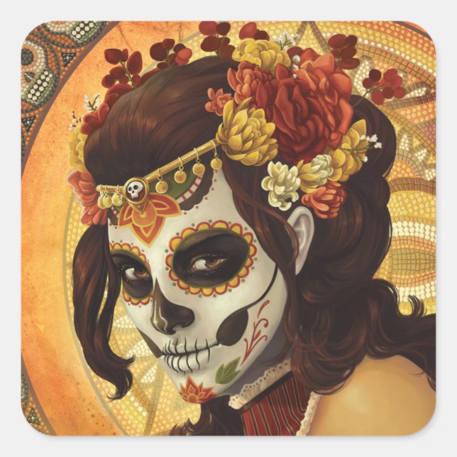 Adesivo Quadrado Travesseiro decorativo Dia De Los Muertos (Frente)