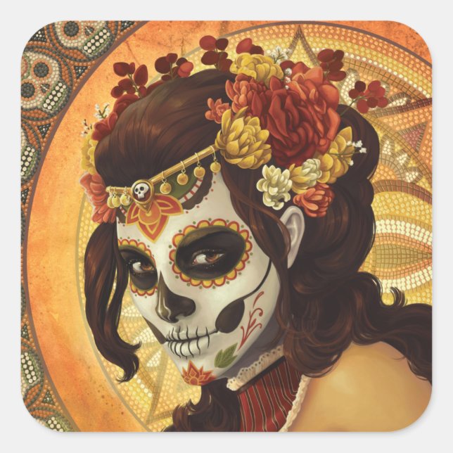 Adesivo Quadrado Travesseiro decorativo Dia De Los Muertos (Frente)