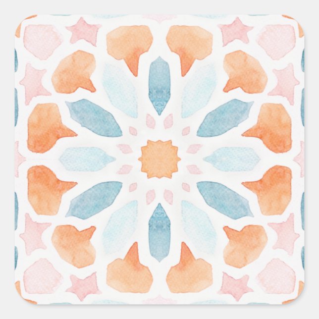 Adesivo Quadrado Travesseiro estilo marroquino em azul e laranja es (Frente)