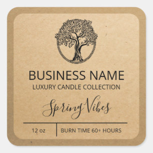 Adesivo Quadrado Tree Nature Kraft Paper Soy Candle Labels