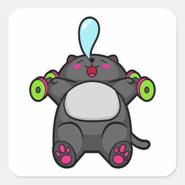 Adesivo Quadrado Treinamento de gatos no peito com Dumbbels (Frente)