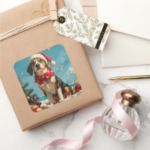 Adesivo Quadrado Treing Walker Coonhound Christmas Vintage Beach