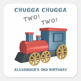 Adesivo Quadrado Trem Chugga Dois Dois Segundo Aniversário