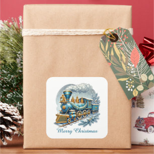 Adesivo Quadrado Trem de Natal azul festivo personalizável