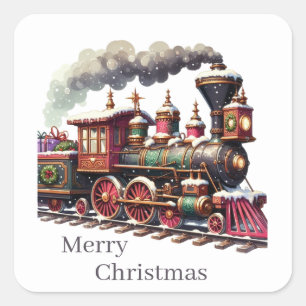 Adesivo Quadrado trem de Natal brilhante feliz
