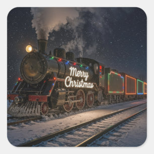 Adesivo Quadrado Trem de Natal Vintage na Neve
