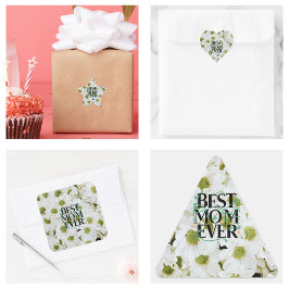 Adesivo Quadrado Trendy Best Mãe Alguma Vez White Floral Moderna