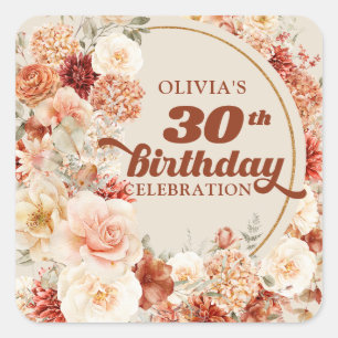 Adesivo Quadrado Trendy cobre blush burgundy aniversário de 30 anos