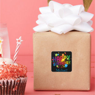 Adesivo Quadrado Trendy Colorful Fesful Birthday Square Stic