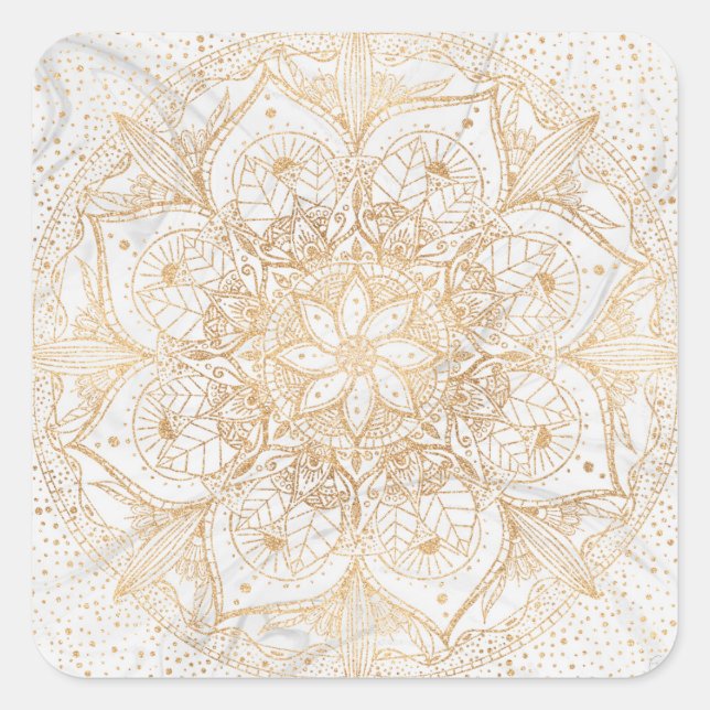 Adesivo Quadrado Trendy Dourada Floral Mandala Marble Design (Frente)