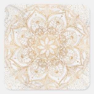Adesivo Quadrado Trendy Dourada Floral Mandala Marble Design