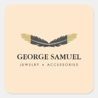 Adesivo Quadrado Trendy Gold Dipped Boho Feather Designer Pink 