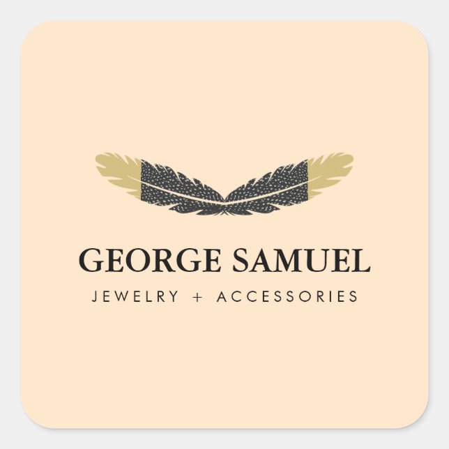 Adesivo Quadrado Trendy Gold Dipped Boho Feather Designer Pink  (Frente)