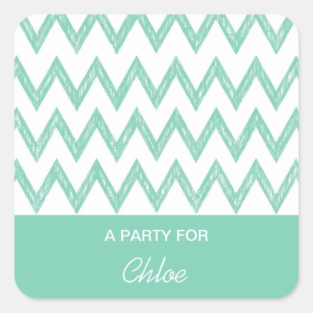 Adesivo Quadrado Trendy Pencil Mint Green Chevron Zigzags Com Nome (Frente)