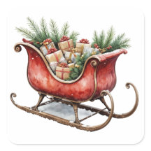 Trenó de Natal Vintage em Aquarela