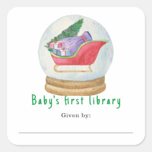 Adesivo Quadrado Trenó de Papai Noel - Primeira biblioteca do bebê