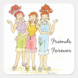 Adesivo Quadrado Três amigas para sempre.