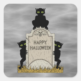 Adesivo Quadrado Três Diabinhos Feliz Halloween