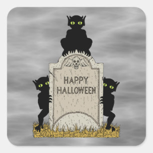 Adesivo Quadrado Três Diabinhos Feliz Halloween