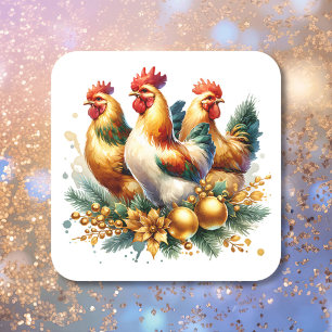 Adesivo Quadrado Três Galinhas Francesas Doze dias de Natal