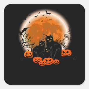 Adesivo Quadrado Três gatos pretos - Dia das Bruxas