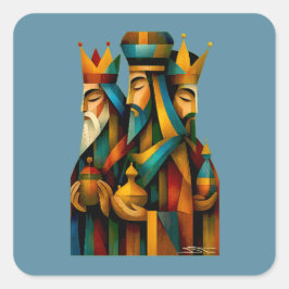 Adesivo Quadrado Três Homens Sábios Arte Abstrata da Natividade 