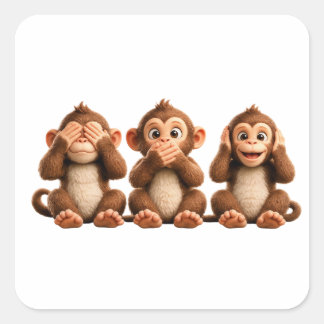 Adesivo Quadrado Três Macacos Sábios
