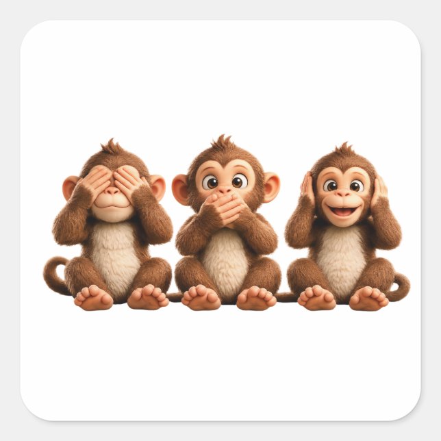 Adesivo Quadrado Três Macacos Sábios (Frente)