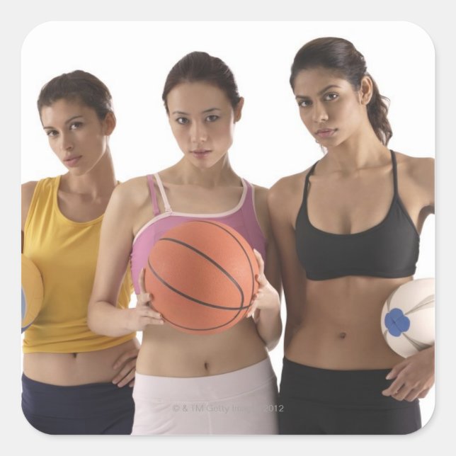 Adesivo Quadrado três mulheres de raça diferente, (Frente)