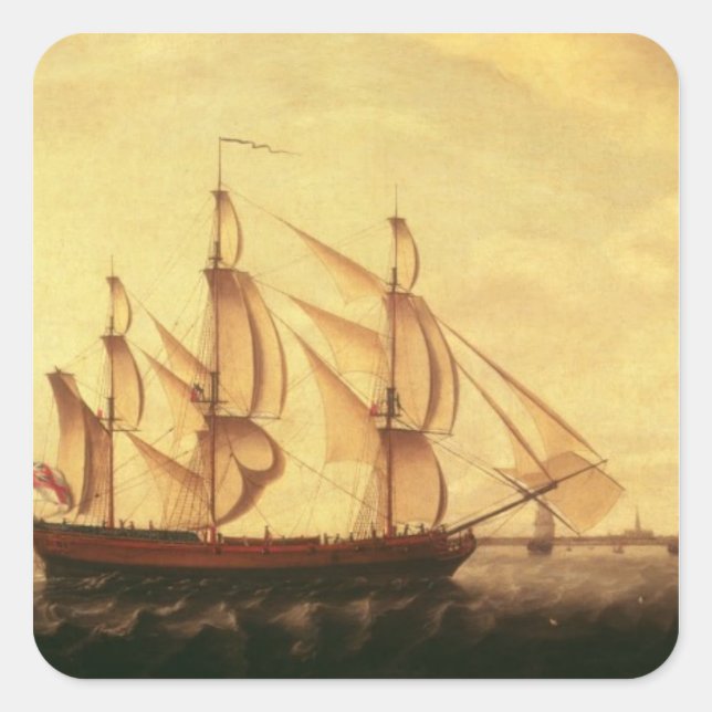 Adesivo Quadrado Três naves da Baía Hudson no Tâmisa (Frente)