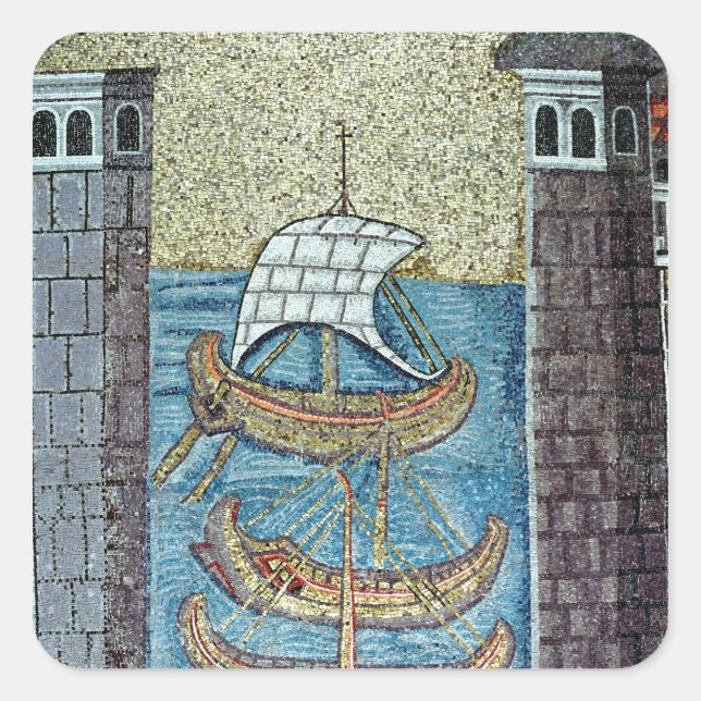 Adesivo Quadrado Três navios que entram no porto de Ravenna (Frente)