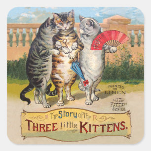 Adesivo Quadrado Três Pequenos Gatinhos Ilustração da Mamãe Gansa