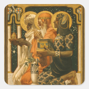 Adesivo Quadrado Três Reis Magos de JC Leyendecker Natal Vintage