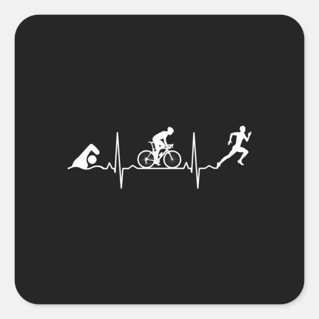 Adesivo Quadrado Triathlon - Triathlon Heartbeat (Frente)