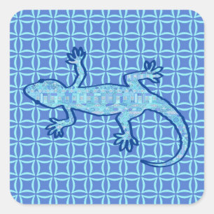 Adesivo Quadrado Tribal batik Gecko - pasta azul denim