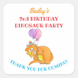 Adesivo Quadrado Triceratops Dinossauro Obrigado Aniversário Infant