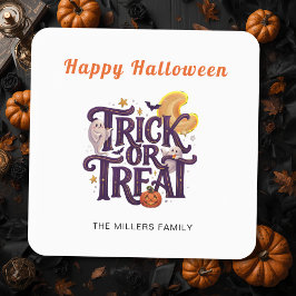 Adesivo Quadrado Trick or Treat Fantasmas Caprichosos de Halloween 