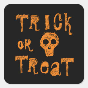 Adesivo Quadrado Trick or Treat Grunge Laranja Halloween Caveira