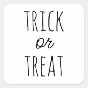 Adesivo Quadrado Trick or Treat Halloween. Minimalista Preto e Bran